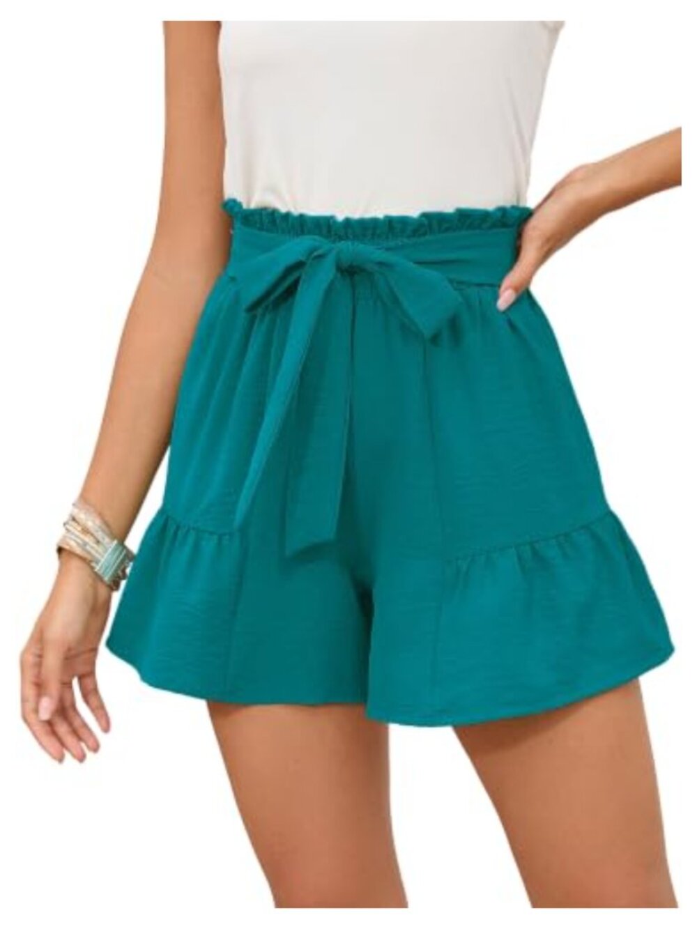 High Rise Pleated Wide Leg Shorts Adjustable Tie Knot Loose Comfy Summer Casual